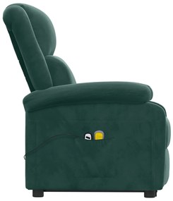 vidaXL Πολυθρόνα Μασάζ με Ανύψωση Σκούρο Πράσινο Βελούδινη