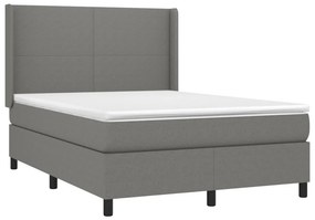 vidaXL Κρεβάτι Boxspring με Στρώμα &amp; LED Σκ.Γκρι 140x200 εκ Υφασμάτινο