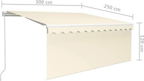 vidaXL Χειροκίνητη τέντα με ηλιακό LED 3 x 2,5 m Κρεμ 100% Πολυεστέρας