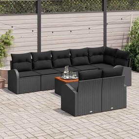 vidaXL Σετ Καναπέ Κήπου 9 pcs Μαύρο Πολυ ράταν