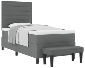 vidaXL Κρεβάτι Box Spring με Στρώμα & Παγκάκι Σκούρο Γκρι 90x190 εκ. Ύφασμα