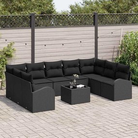 vidaXL Σετ Καναπέ Κήπου με μαξιλάρι 10 pcs Μαύρο Πολυ ράταν