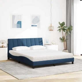 vidaXL Κρεβάτι με Στρώμα Hanko Μπλε 160x200 εκ. Υφασμάτινο