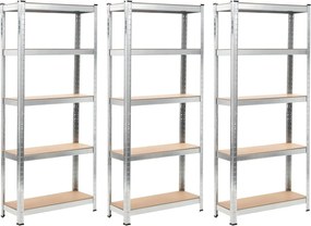 vidaXL Ραφιέρα 5 Επιπέδων 3 τεμ. Ασημί από Ατσάλι &amp; Επεξεργασμένο Ξύλο