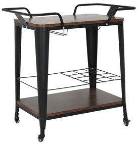 RELIX Trolley Bar-Pro Μέταλλο Βαφή Μαύρο, MDF Απόχρωση Καρυδί 74x49x82cm