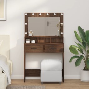 vidaXL Τραπεζάκι Μακιγιάζ με LED Φώτα Καφέ Δρυς 79x41x135 εκ.