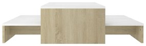 Τραπεζάκι Σαλονιού Ζιγκόν Λευκό / Sonoma Δρυς 100x100x26,5 εκ. - Λευκό