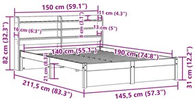 ΠΛΑΙΣΙΟ ΚΡΕΒΑΤΙΟΥ ΜΕ ΚΕΦΑΛΑΡΙ 140 X 190 ΕΚ. ΜΑΣΙΦ ΠΕΥΚΟ 3306728