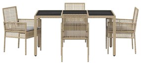 vidaXL Σέτ φαγητού για κήπο 5 pcs Μπεζ συνθετικό ρατάν