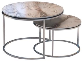 Coffee tables October set 2pcs silver-black white marble D70x50cm