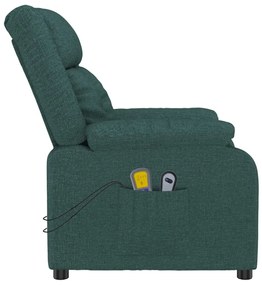 vidaXL Πολυθρόνα Μασάζ Ανάκλιση Σκούρο Πράσινο Υφασμάτινη