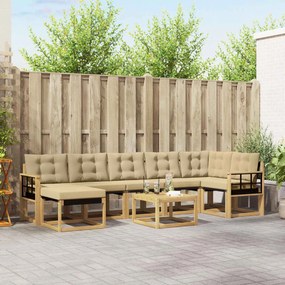 vidaXL Σειρά Καναπέ Εξωτερικού με μαξιλάρι 8 pcs Λευκό και Μπεζ