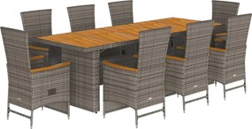 vidaXL Σετ Τραπεζαρίας Κήπου 9 τεμ. Γκρι Συνθ. Ρατάν με Μαξιλάρια