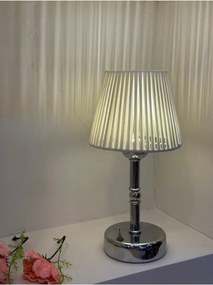 Stewehome Ασύρματη επιτραπέζια λάμπα με λευκό δέρμα και ασημί βάση Λευκό