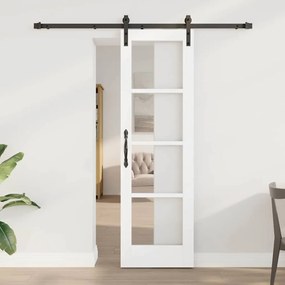 vidaXL Συρόμενη Πόρτα με Σετ Εξαρτημάτων 'ORKDAL' Λευκή Στερεά Ξύλινη & Γυαλί