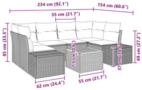 vidaXL 7 κομμάτι σετ καναπέ κήπου με μαξιλάρια μπεζ πολυ rattan ακακία