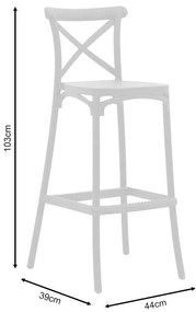 Σκαμπό μπαρ Crossie pp λευκό 44x39x103εκ 44x44x113 εκ.