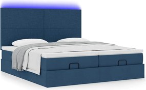 vidaXL Οθωμανικό κρεβάτι με στρώματα &amp; LEDs Μπλε 180x200cm ύφασμα