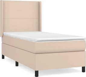 vidaXL Κρεβάτι Boxspring με Στρώμα Καπουτσίνο 90x190εκ.από Συνθ. Δέρμα
