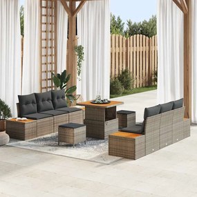 vidaXL Σετ Καναπέ Κήπου με μαξιλάρι 9 pcs Γκρι Πολυ ράταν