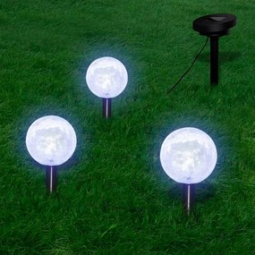 Φωτιστικά Ηλιακά Μπάλα LED 3 τεμ. με Στηρίγματα &amp; Ηλιακό Πάνελ - Λευκό