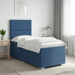 vidaXL Κρεβάτι box spring με στρώμα Μπλε 100 x 200 cm Ύφασμα