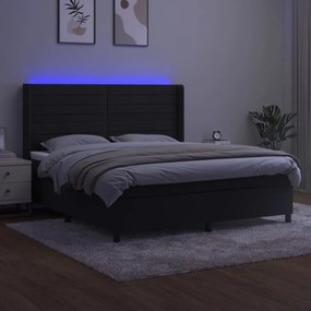 vidaXL Κρεβάτι Boxspring με Στρώμα & LED Μαύρο 180x200 εκ. Βελούδινο