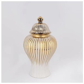 Βάζο Με Καπάκι Κεραμικό Λευκό Χρυσό 19.5x41cm 752-20194 Estheti-752-20194-Λευκό-Χρυσό 752-20194