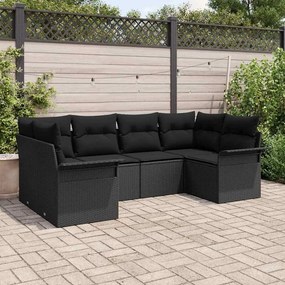 vidaXL Σετ Καναπέ Κήπου με μαξιλάρι 6 pcs Μαύρο Πολυ ράταν