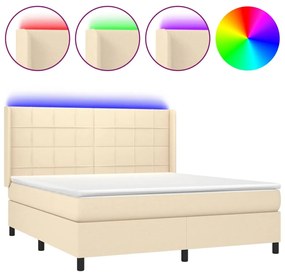 vidaXL Κρεβάτι Boxspring με Στρώμα &amp; LED Κρεμ 160x200 εκ. Υφασμάτινο