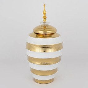 Βάζο Κεραμικό Με Καπάκι 752-20093 19x39.5cm White-Gold Estheti Home Ceramic