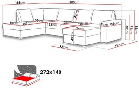 Γωνιακός Καναπές Comfivo 261, Λειτουργία ύπνου, Αποθηκευτικός χώρος, 305x188x85cm, 152 kg, Πόδια: Ξύλο | Epipla1.gr