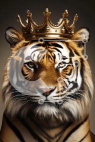 Σετ των 2 Intra Συλλεκτικό Ξύλινο Παζλ Plywood  4mm - Βασιλική Τίγρη με στέμμα Σε Ξύλινο Κουτί - Διαστάσεις: 10x10 cm – 25 κομμάτια