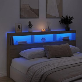 vidaXL Κεφαλάρι με Αποθηκευτικό Χώρο &amp; LED Sonoma Δρυς 200x17x102 εκ.