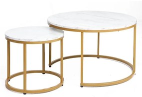 Coffee tables Severin set 2pcs white marble-golden 80x80x48 εκ.