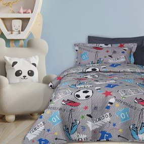 Κουβερλί Microfiber Μονό 160x240εκ. Kid Line 4875 Γκρι-Κόκκινο-Τυρκουάζ Das Kids