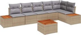 vidaXL Σετ Καναπέ Κήπου με μαξιλάρι 7 pcs Μπεζ Πολυ ράταν