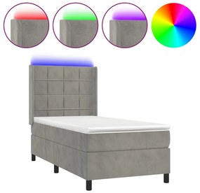 vidaXL Κρεβάτι Boxspring με Στρώμα &amp; LED Αν.Γκρι 100x200 εκ. Βελούδινο