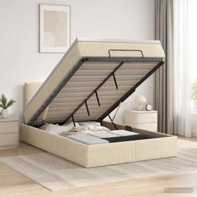 vidaXL Κρεβάτι Ottoman με Στρώμα και LED Κρεμ 120 x 190 cm Ύφασμα