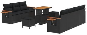 vidaXL Σετ Καναπέ Κήπου 10 Τεμαχίων Με Μαξιλάρια Μαύρο Πολυ Ράταν Ακακία