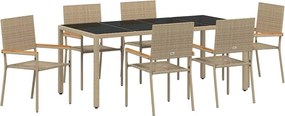 vidaXL Σέτ φαγητού για κήπο 7 pcs Μπεζ συνθετικό ρατάν