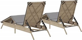 vidaXL Ξαπλώστρες 2 τεμ. Μπεζ από Συνθετικό Ρατάν με Μαξιλάρια