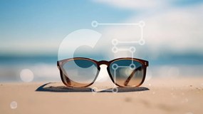 Intra Συλλεκτικό Ξύλινο Παζλ Plywood 4mm - Γυαλιά ηλίου στην παραλία με θέα στον ωκεανό Σε Ξύλινο Κουτί - Διαστάσεις Puzzle: 10x10 cm – 25 κομμάτια