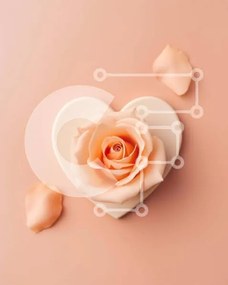 Intra Συλλεκτικό Ξύλινο Παζλ Plywood  4mm - Ροζ τριαντάφυλλο σε σχήμα καρδιάς σε φόντο ροδάκινου Σε Ξύλινο Κουτί - Διαστάσεις Puzzle: 10x10 cm – 25 κομμάτια