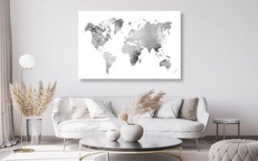 Εικόνα στον παγκόσμιο χάρτη από φελλό σε ασπρόμαυρο σχέδιο ακουαρέλας - 120x80  peg