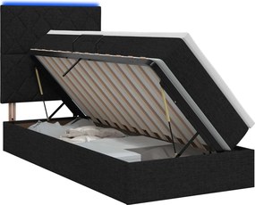 vidaXL LED Κρεβάτι αποθήκευσης με στρώμα Μαύρο 100 x 200 cm Ύφασμα