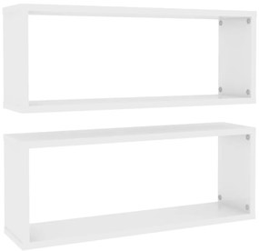vidaXL Ράφια Κύβοι Τοίχου 2 τεμ. Γυαλ. Λευκό 60x15x30 εκ. Επεξ. Ξύλο