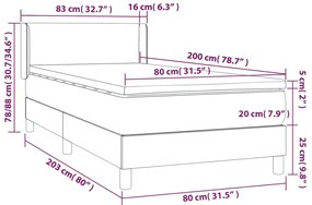 vidaXL Κρεβάτι Boxspring με Στρώμα Γκρι 80 x 200 εκ. Συνθετικό Δέρμα