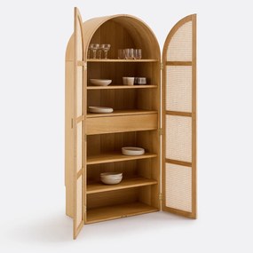 Βιτρίνα με 2 πόρτες, σε καπλαμά δρυός και ψάθα, MATHEO