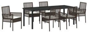 vidaXL Σετ τραπεζαρίας κήπου 7 τεμαχίων με μαξιλάρια Καφέ Πολυκαρβόνο